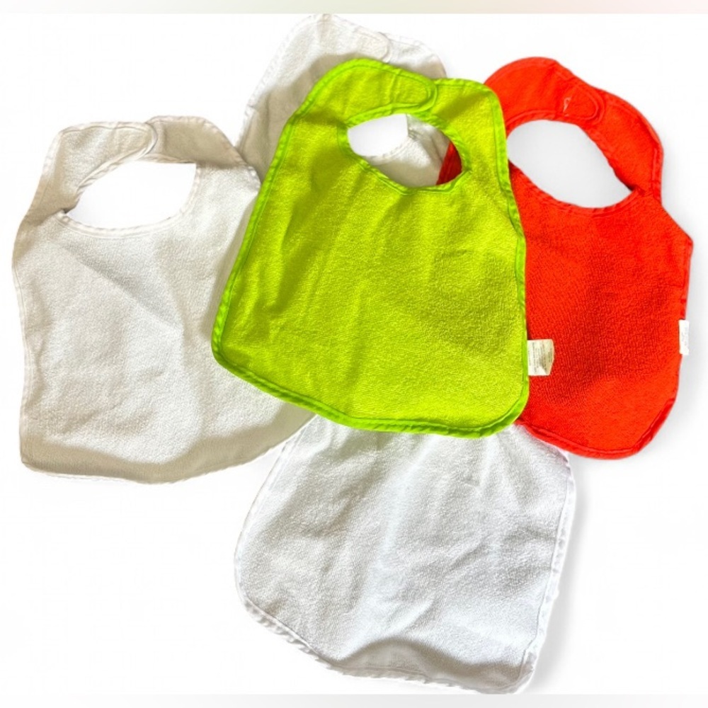 Vibrant Baby Bib Set 5-Pack | Green, Orange & White Infant Feeding Bibs